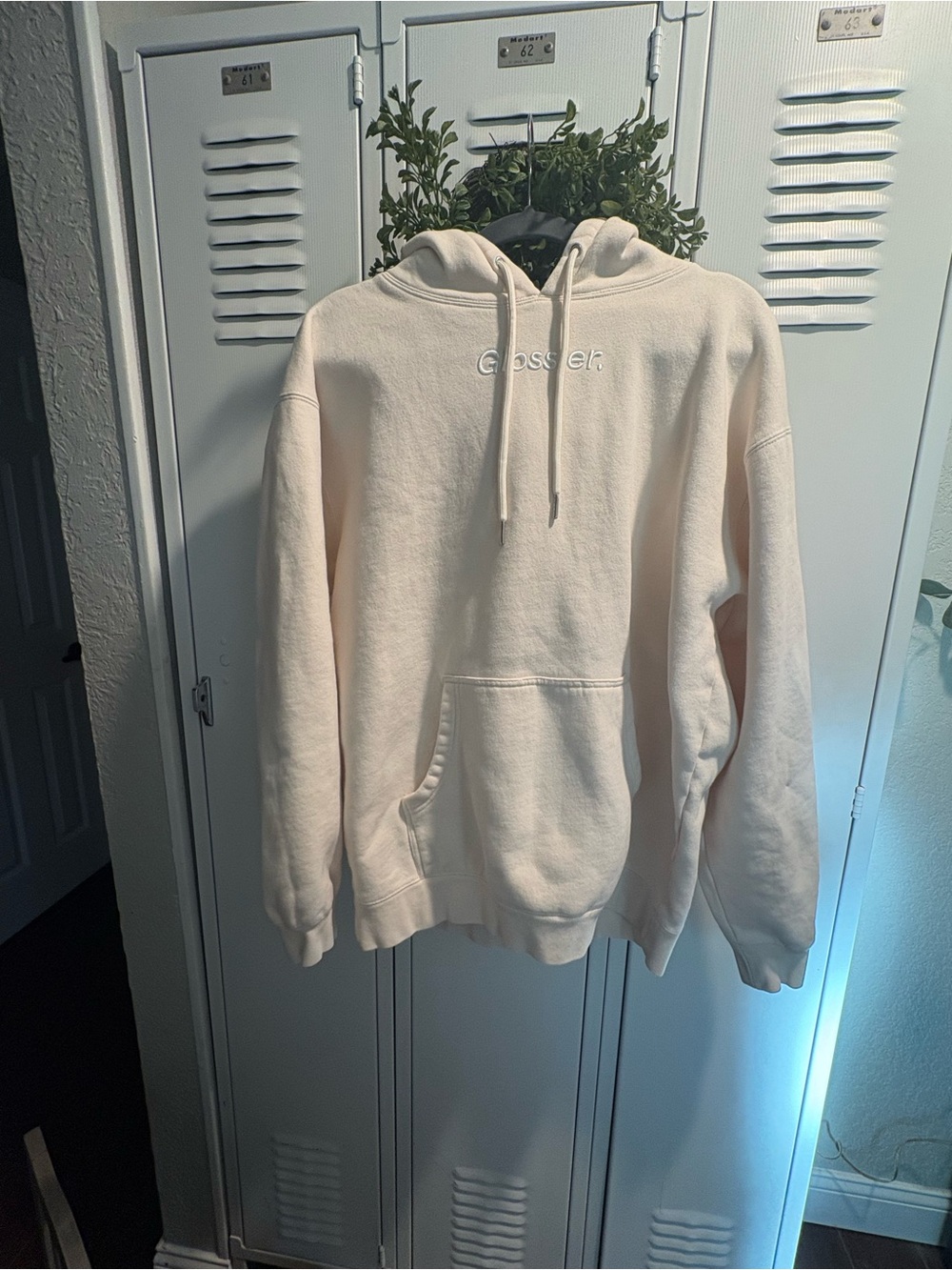 Limited Edition Sz Lg Glossier Embroidered Oversized Cream Hoodie